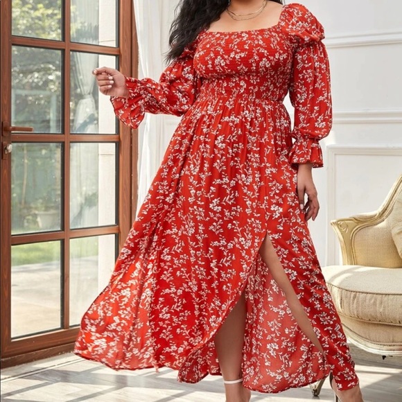 SHEIN Dresses & Skirts - Flounce Sleeve Shirred Bodice Maxi Dress